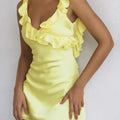 Yellow Satin Ruffle Mini Dress