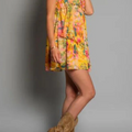 Chiffon Floral Print Empire Waist Mini Dress