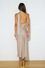 Slinky Open Back Halter Satin Dress by