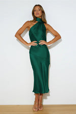 Slinky Open Back Halter Satin Dress by