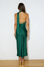 Slinky Open Back Halter Satin Dress by