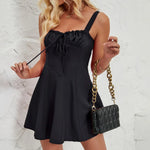 2024 New Fashion Women Summer Sun Sexy Suspender Sleeveless Beach Short Skirt Solid Color Mini Gown