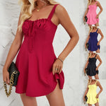 2024 New Fashion Women Summer Sun Sexy Suspender Sleeveless Beach Short Skirt Solid Color Mini Gown