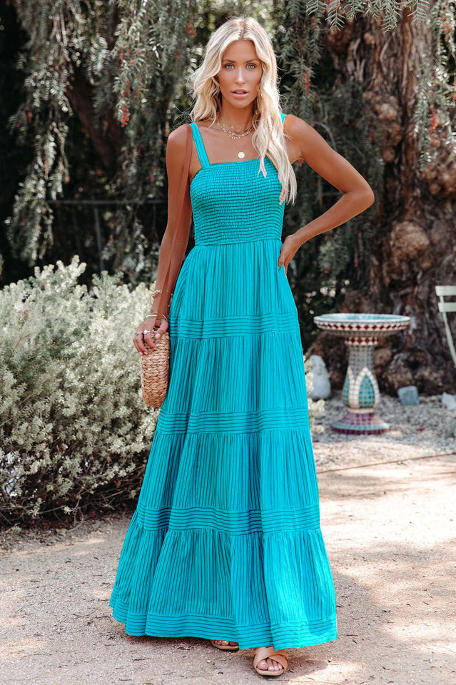 Swing Pleated Maxi Boho Dress by