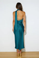 Slinky Open Back Halter Satin Dress by
