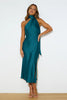 Slinky Open Back Halter Satin Dress by