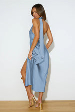 Slinky Open Back Halter Satin Dress by