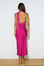 Slinky Open Back Halter Satin Dress by