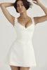 White Pin Pleated Mini Dress for Confident Style