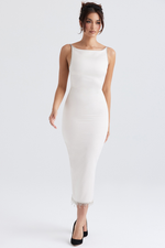 Margiela Ivory Crystal Fringe Midi Dress for Confident Style
