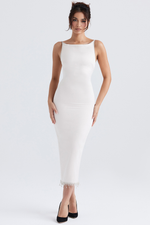 Margiela Ivory Crystal Fringe Midi Dress for Confident Style