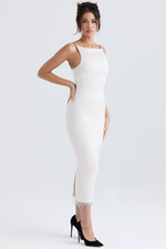 Margiela Ivory Crystal Fringe Midi Dress for Confident Style