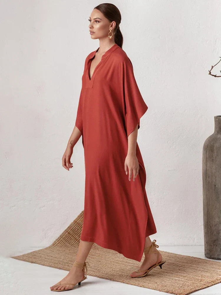 Elegant V-Neck Swim Dress