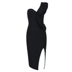 Ruffle One Shoulder High Slit Deep V Midi Party Dress Designed for You