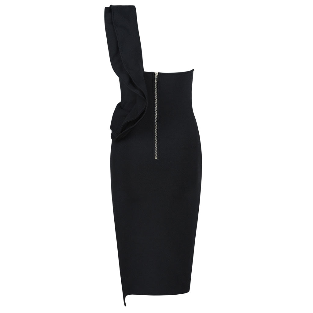 Ruffle One Shoulder High Slit Deep V Midi Party Dress Designed for You